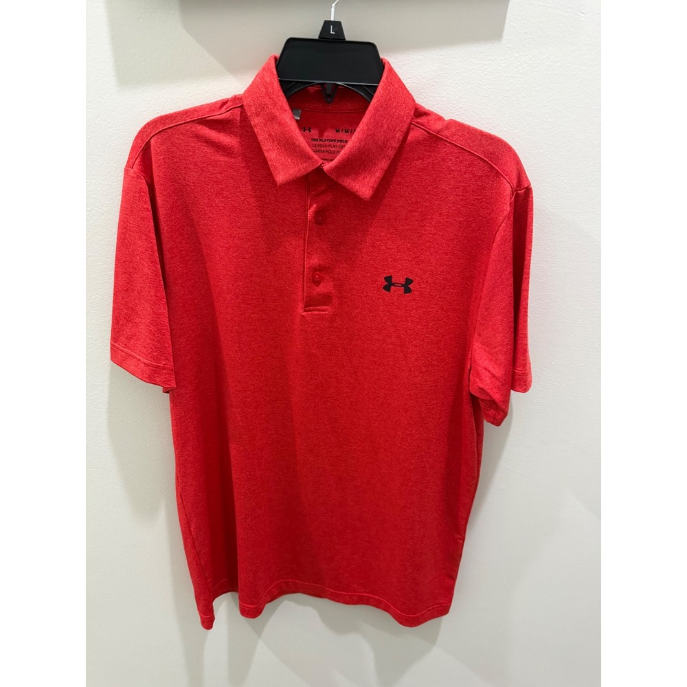 Under Armour Mens Playoff Polo Shirt Red Heather Short Sleeve Golf Top Size M